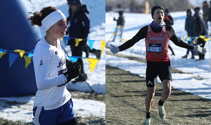 Naomi Bailey (left) and Charlie Dannatt won their respective races at the NCAA West Regional in Billings. Photos by Shi Robison.