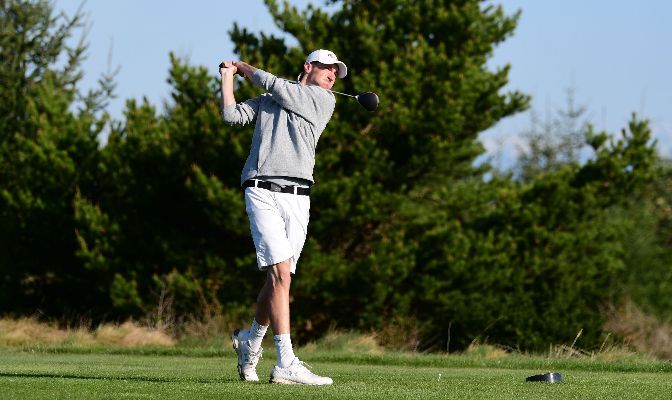 Saint Martin's senior Tyler Fitchett led the GNAC in the regular season with a 73.0 stroke average and is leading the field at 3-under-par 141 after two rounds. Photo by Ron Smith.