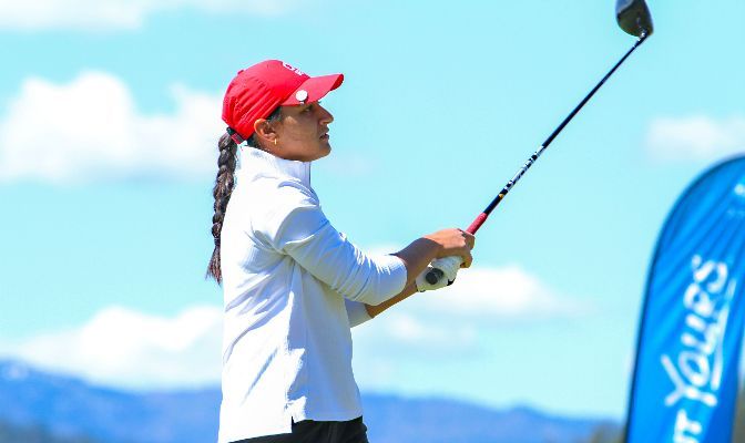 Meera Minhas leads Simon Fraser in a tie for ninth after the first day of the 2024 NCAA DII Women's Golf West Regional in Stockton, Calif. The Red Leafs are 10th after one round.