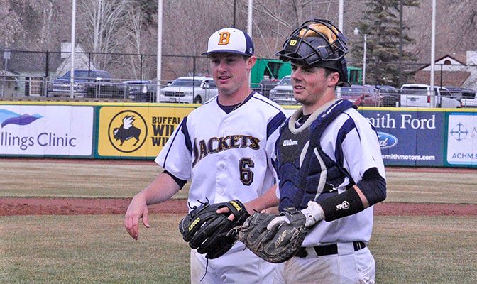 Montana State Billings' Andrew Schleusner (right) and Steen Fredrickson (left) were named the GNAC Player and Pitcher of the Week after leading MSUB to a 3-1 weekend.