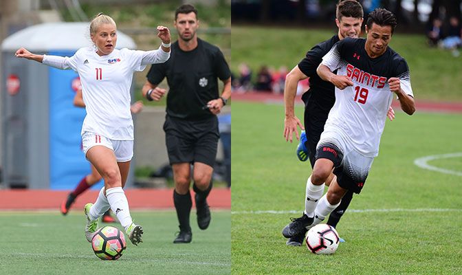 Jenna-lee Baxter (left) scored her first career hat trick in Thursday's win over Montana State Billings while Madsen had his three goals at home over the Yellowjackets on Saturday.
