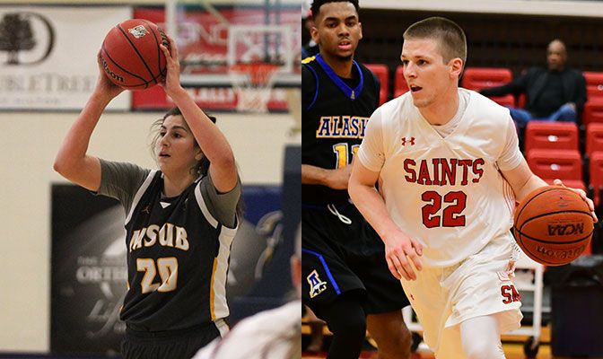 Shelley (left) finished just short of two double-doubles on MSUB's Florida road trip. Boyce finished with 28 points in the Saints' win over Dixie State.