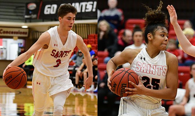 Luke Chavez (left) and Bria Thames both had big performances on the road to give Saint Martin's a sweep of the basketball weekly awards.