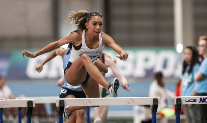 Paige Johnson won three individual events at last week's GNAC Indoor Track and Field Championships.