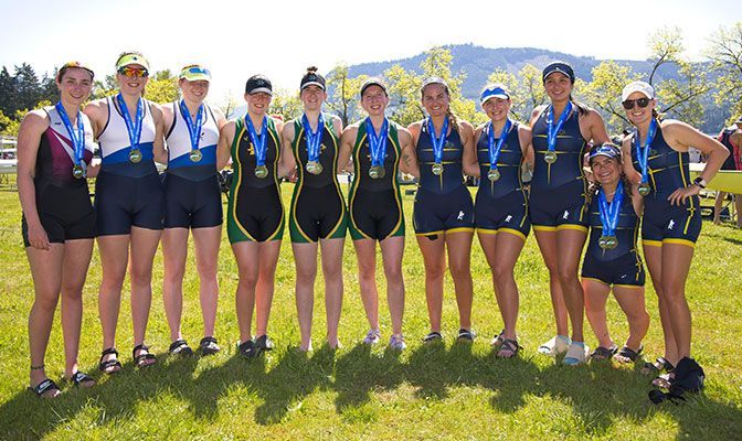 The 12 First Team All-GNAC selections were honored during the awards ceremony at the GNAC Women's Rowing Championships on May 13. Photo by Steve Gibbons.