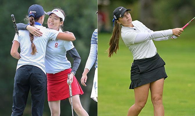 Simon Fraser's Emily Leung (left) and Concordia's Cammie Decker led the conference with 73.9 stroke averages on their way to being named Co-Players of the Year.