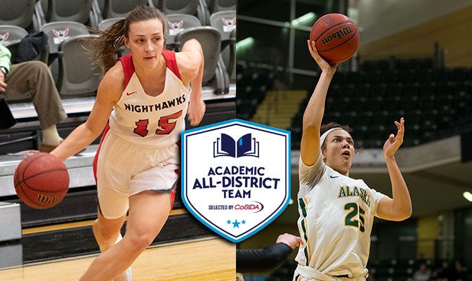 Avery Albrecht (left) and Tennae Voliva were both also named to the GNAC Women's Basketball All-Academic Team.