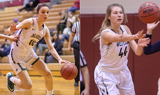 Alaska Anchorage's Yazmeen Goo (left) and Western Washington's Anna Schwecke both earned First Team All-GNAC honors in 2019-20.