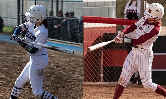 Lauren Lo (left) batted .583 for Western Washington in its record-breaking series with Central Washington. The Wildcats' Harlee Carpenter tied the GNAC record with two triples in Sunday's opener.
