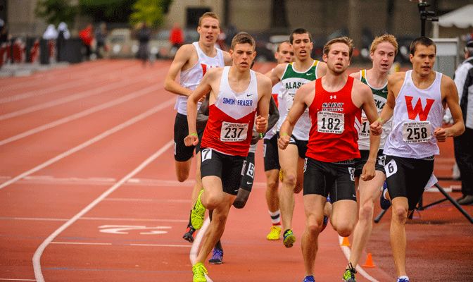 SFU's Cameron Proceviat (far left) had two provisional national qualifying marks last weekend in the Bay Area.