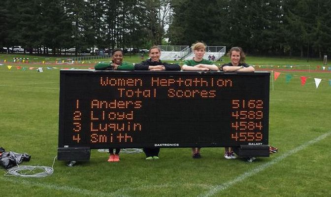 UAA's Karolin Anders (3rd from left) scored an automatic national qualifying 5,162 points.