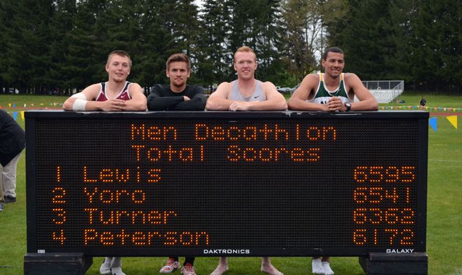 The top four finishers in the decathlon included (from left), Justin Peterson (4th); Jaysen Yoro (2nd), Payton Lewis (1st) and Travis Turner (3rd).