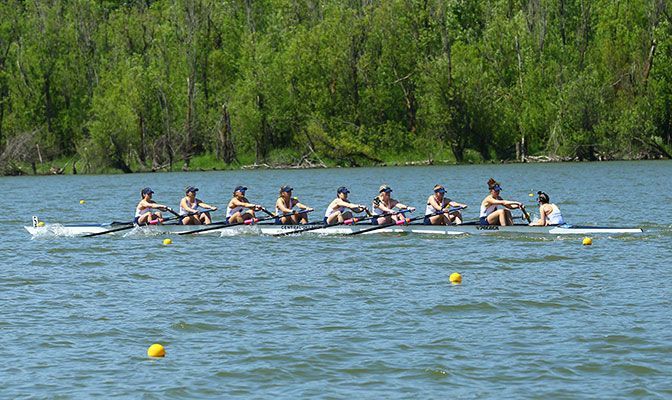 Central Oklahoma's Varsity 8+ is the three-time defending national champion and won the GNAC title with a time of 6:29.85. Photo by Steve Gibbons.
