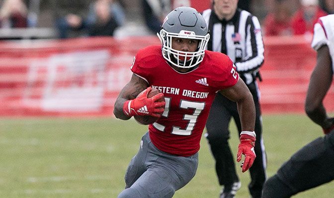 Western Oregon's Omari Land earned GNAC Offensive Player of the Week honors for his 209 rushing yards and two touchdowns at Simon Fraser.