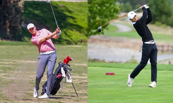 Simon Fraser's Aidan Goodfellow (left) and Western Washington's Jordan Lee (right) head into the GNAC Championships as two of the top golfers in the conference.