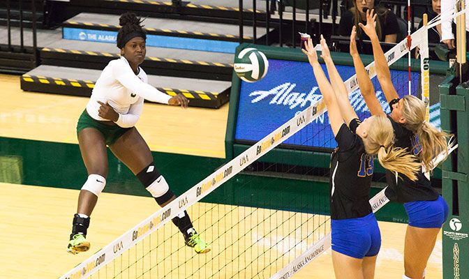 Chrisalyn Johnson's first two career double-doubles helped earn the UAA sophomore outside hitter GNAC Offensive Player of the Week honors.