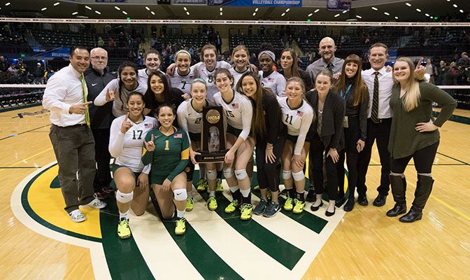 Alaska Anchorage won its first NCAA Division II West Region volleyball championship and will play in the NCAA Elite Eight next week in Sioux Falls, S.D. Photo by Adam Phillips/UAA Athletics.