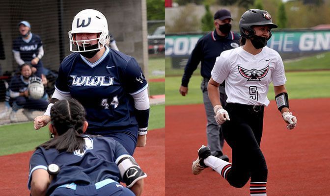 Brooke Fesenbek of Western Washington (left) and Maia McNicoll of Northwest Nazarene led their teams to the GNAC Championships final and NCAA West Regional appearances. Photos by Jaime Valdez.