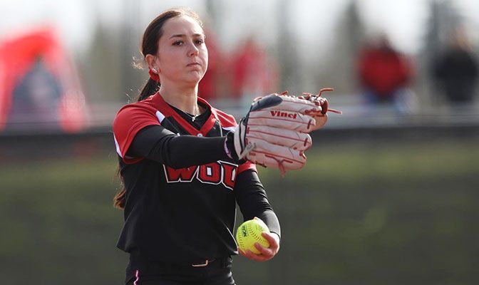 Western Oregon's Maddie Mayer went 3-0 with a save and a 0.79 earned run average in five appearances to earn GNAC Softball Pitcher of the Week honors.