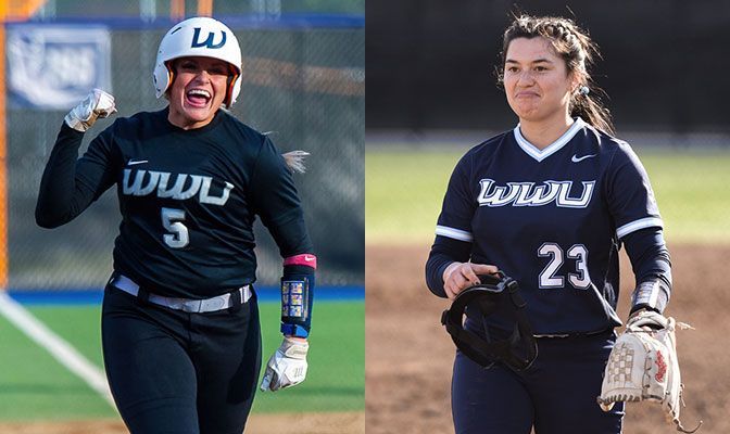 Tatum Dow (left) batted .385 in the four games and had four runs, two doubles and a home run. Kira Doan earned two wins and a save in three relief appearances.