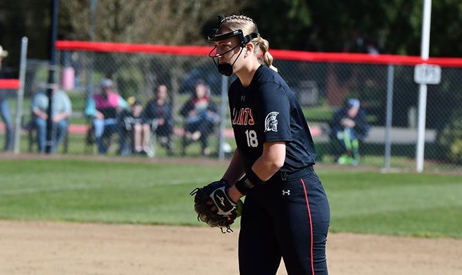 Freshman Chloe Leverington was named the GNAC Softball Pitcher of the Week after picking up two wins, including a complete-game three-hitter in Saturday's 9-0, five-inning win.