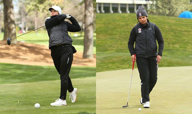 WWU's Megan Billeter (left) and SFU's Shirin Anjarwalla (right) had the highest stroke average in the GNAC and tied for fifth at the GNAC Championships. Photos by Shawn Toner.