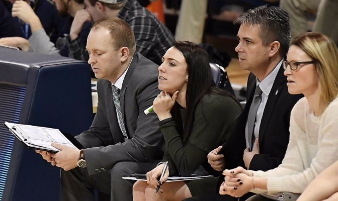 Chelsey Zimmerman (second from left) joined the Portland State staff to work under Lynn Kennedy, whom she played for at Southern Oregon University.