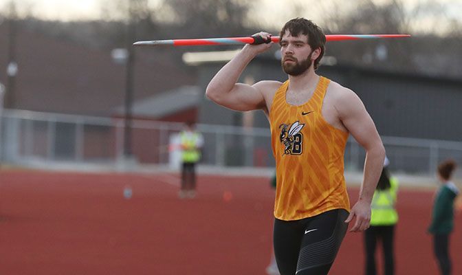 In his first competition since 2018, Beau Ackerman of Montana State Billings thre 220 feet, 7 inches to provisinally qualify for the NCAA Championships in the javelin.