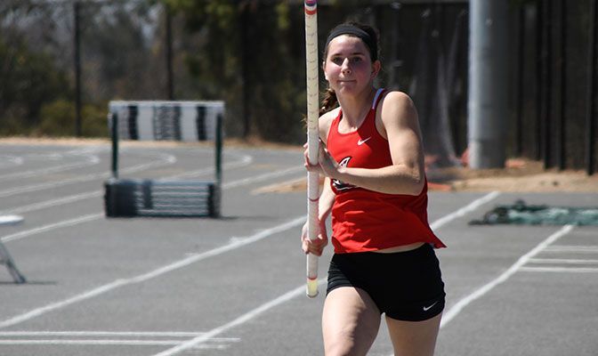 Northwest Nazarene freshman Kinsey Langin provisionally qualified for the NCAA Championships with her mark of 12 feet, 5.5 inches in the pole vault at the Aggie Invitational.