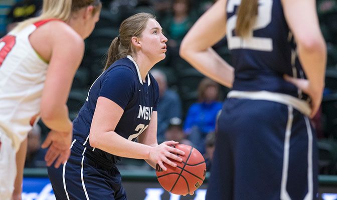After missing all of 2016-17 with a knee injury, Alisha Breen succeeded in breaking numerous GNAC single-season and career records. Photo by Skip Hickey.