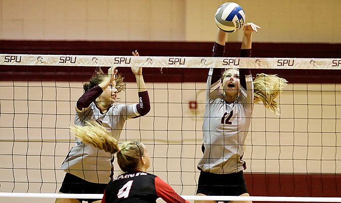 Seattle Pacific's Shaun Crespi (right) is 17th in NCAA Division II in blocking, averaging 1.26 per set. She is one of four GNAC players in the national top-50.