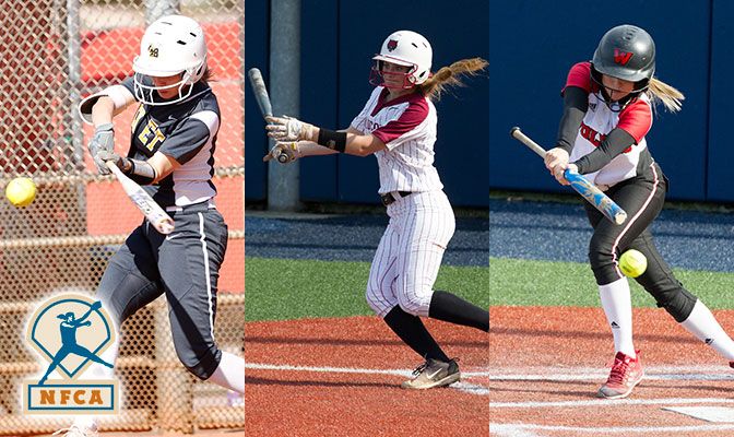 Heather Tracy (left), Savannah Egbert (center) and Huffman added NFCA All-West Region honors to their First Team All-GNAC selections.