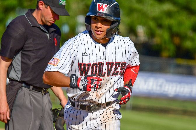 Western Oregon's Levi Cummings crushed a solo home run in the third inning of the Wolves' 4-1 win over Northwest Nazarene. | Photo by Ron Smith
