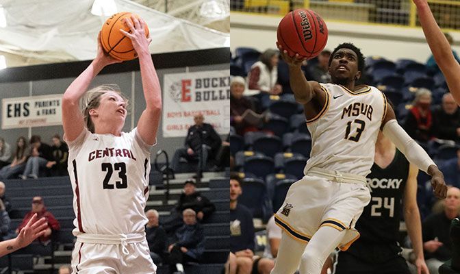 Bowman (left) averaged 21 points and 16 rebounds in two wins while Wiggins led MSUB to its first sweep in Alaska since 2019.