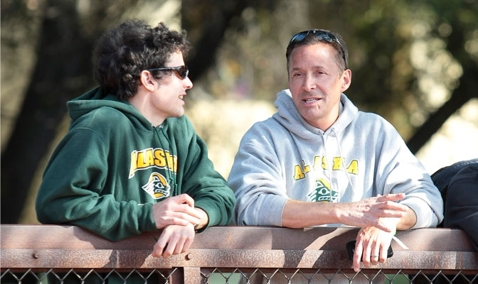UAA cross country coach Michael Friess (right), shown with assistant Anthony Tomsich, boasts a pair of Top 10 cross country programs.