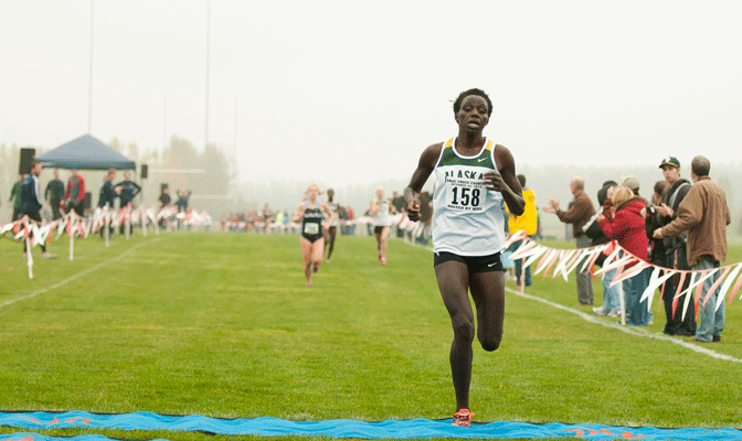 UAA's Susan Tanui wins GNAC individual title Oct. 26 at Monmouth.  Tanui will be seeking her second straight regional title this Saturday in Spokane.