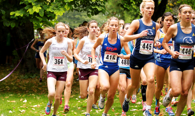 Anni Patti (364), running alongside teammate Sarah Macdonald, finished 14th at last year's conference meet for the best finish by a returning SPU athlete.