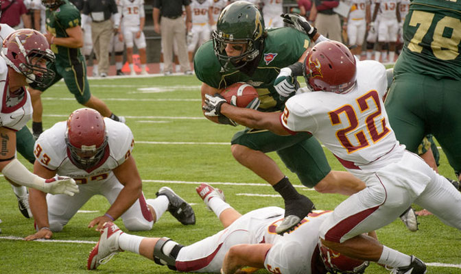 Humboldt State's Nick Ricciardulli (with ball) has rushed for 100 or more yards in four consecutive games.