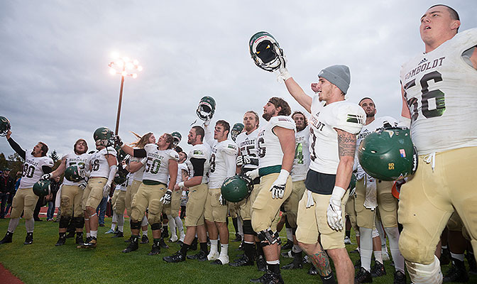 Humboldt State secured their playoff spot with a 29-13 non-conference win at Western Oregon on Saturday. Photo by Neil E. Gravatt.