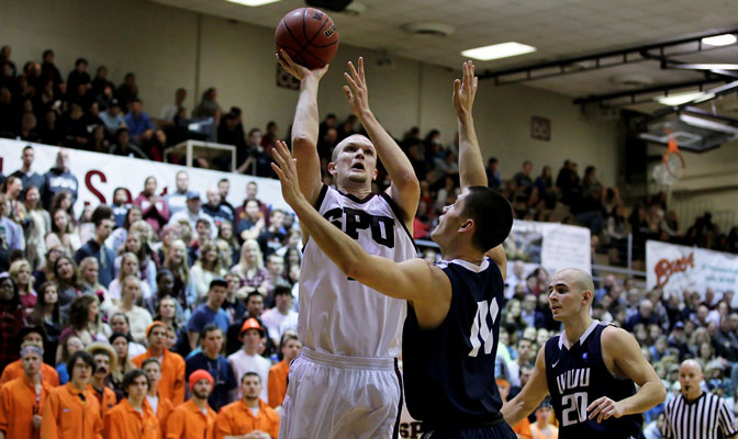 Seattle Pacific's Patrick Simons shoots a jumper in a game earlier this season against Western Washington.