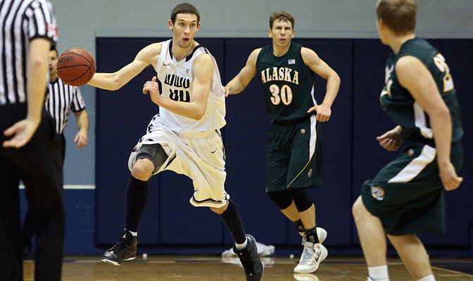 Austin Bragg recorded the first triple-double in the GNAC since 2003 Saturday (Photo by Nick Gonzales)