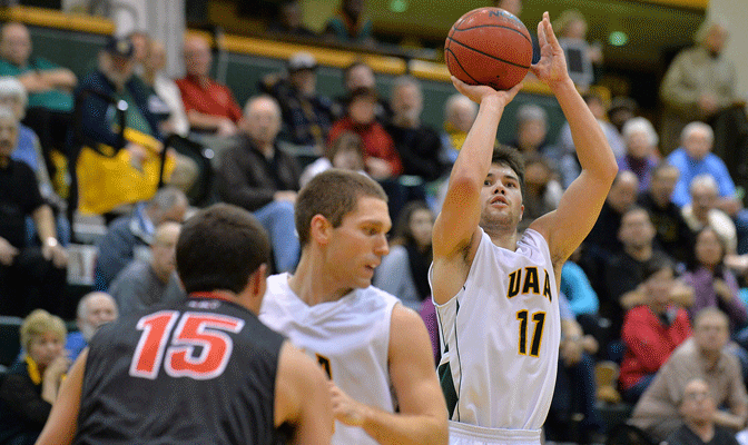 UAA's Travis Thompson ranks second in the GNAC in scoring.  Travis and his teammates host No. 19 Seattle Pacific Thursday (Photo by Sam Wassom)