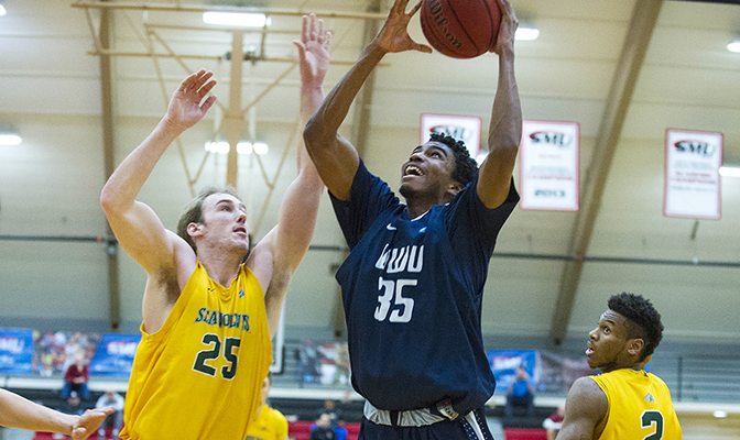 Jeffrey Parker led Western Washington with 31 points as the Vikings advanced to the GNAC Championships semifinals. Photo by Dan Levine.