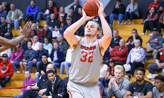 All-American Andy Avgi finished the night shooting 7 of 15 from the field and accounted for four of the Wolves' five three-pointers. Photo by Chris Oertell.