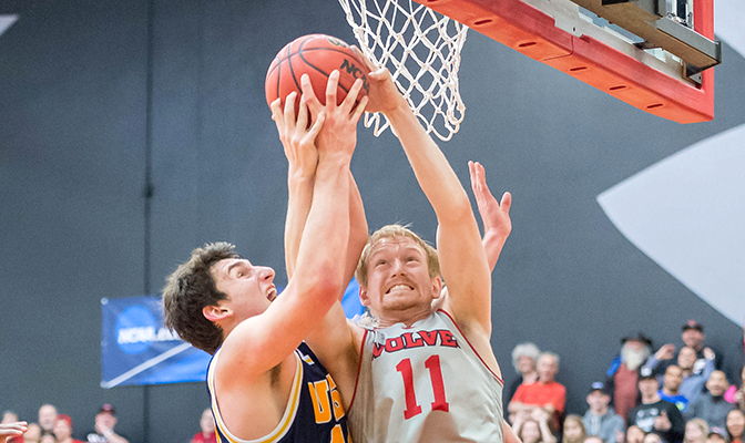 Sophomore Tanner Omlid led Western Oregon with 17 points and eight rebounds. Photo by Chris Oertell.
