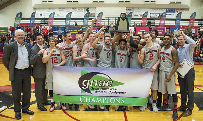 Western Oregon won their first GNAC Championships trophy and became the first No. 1 seed to win the tournament since Seattle Pacific in 2014. Photo by Dan Levine.