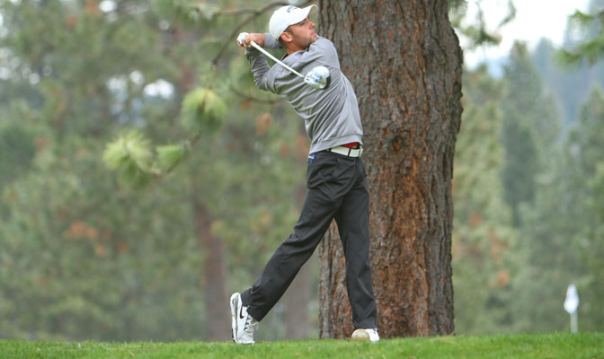 NNU's Nick Hardy helped the Crusaders to a team score of 590 (290-300) after Day 1 of the GNAC Men's Golf Championships.