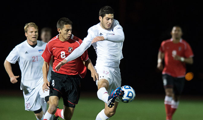 Carlo Basso scored his 14th goal of the season in second half for SFU's only score Thursday in a 3-1 loss.