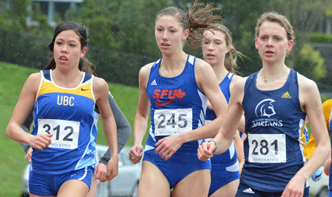 SFU's Helen Crofts (245) won three individual events and contributed to a win in the 4x400 relay leading the Clan to a 59-56 win in the women's portion of the Achilles Cup.