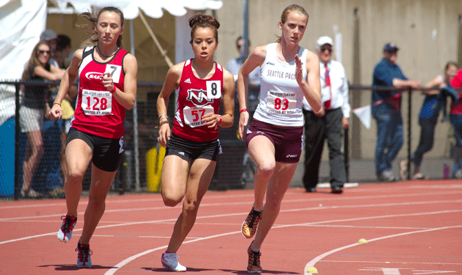 Seattle Pacific's McKayla Fricker (far right) has the fastest 800 meter time among Division II athletes so far this spring.
